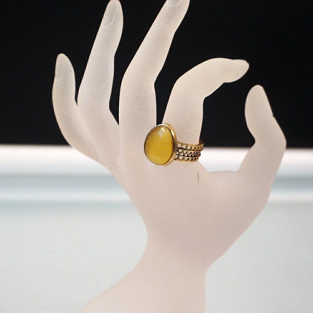 Barse Jewelry Ring Yellow Jadeite Gemstone Cut Out Bronze Band Size 9.5